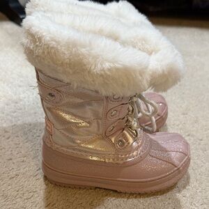 London Fog Pink and White Kids Snow Boots